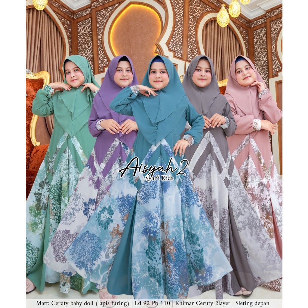 MAHDIYA OUTFIT - COUPLE GAMIS AISYAH 2 SYARI IBU ANAK (TERPISAH) - JUMBO BUSUI GAMIS SET KERUDUNG. -