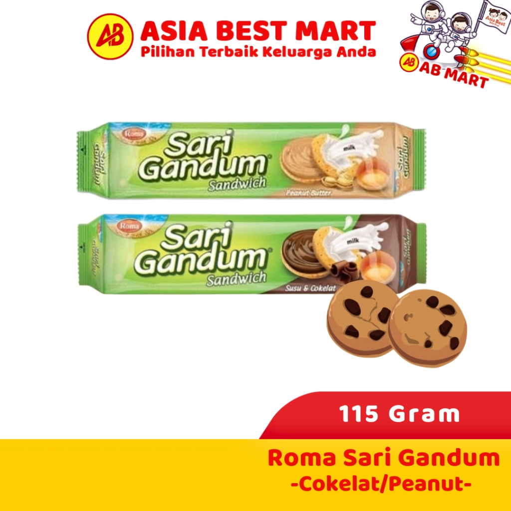 

Roma Sari Gandum Susu Coklat Peanut Butter 115 Gr / Sandwich Biskuit Snack Cemilan