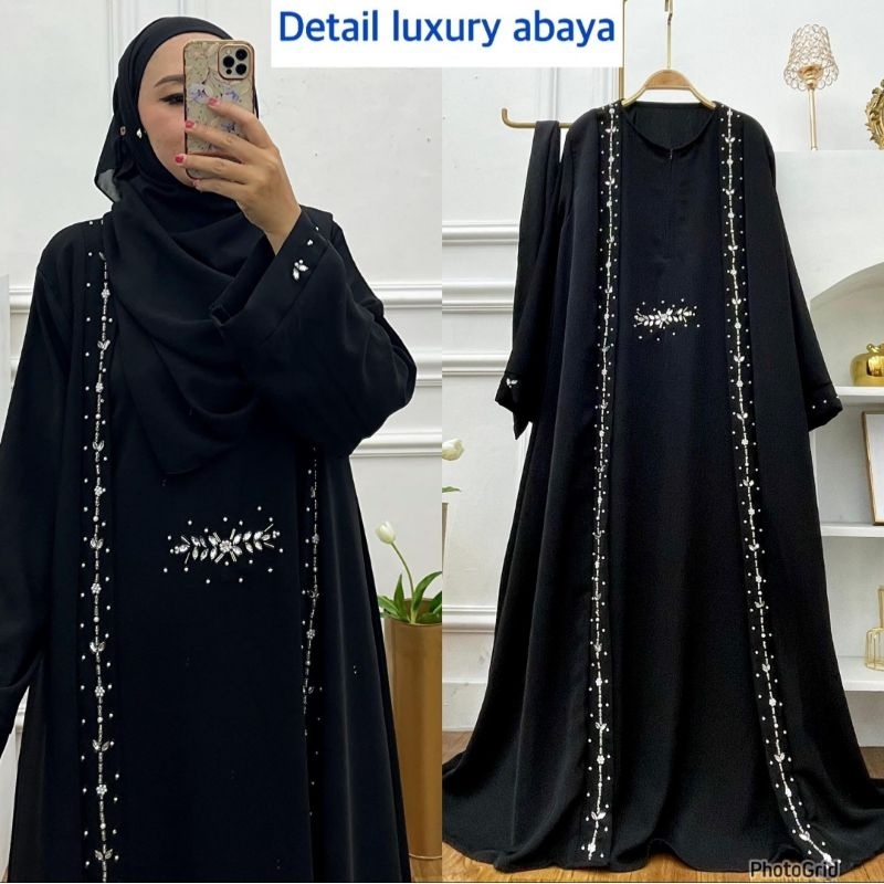 gamis abaya hitam putih / kaftan hitam