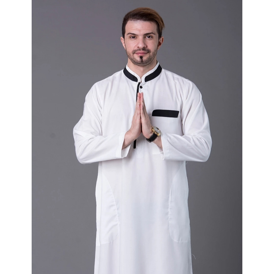 jubah pria gamis pria jubah mewah al Haramain Motif polos jubah putih jubah gamis saudi jubba jubah 