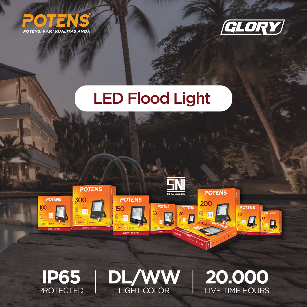 POTENS Lampu LED Flood Light / Lampu Sorot Warna Putih &amp; Kuning 10-50 watt