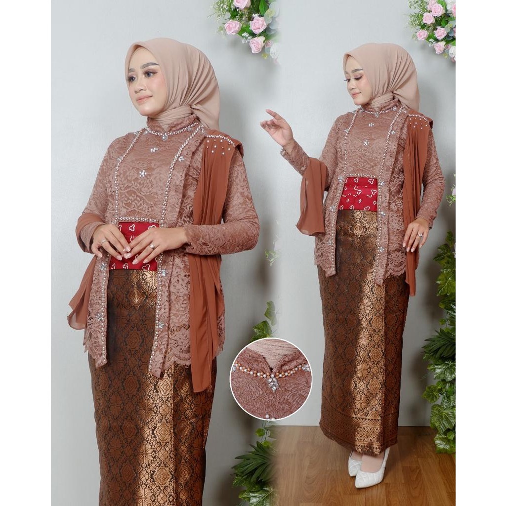 Setelan kebaya blouse kurung selendang annisa - kebaya modern - outfit kekinian - bahan berukat komb