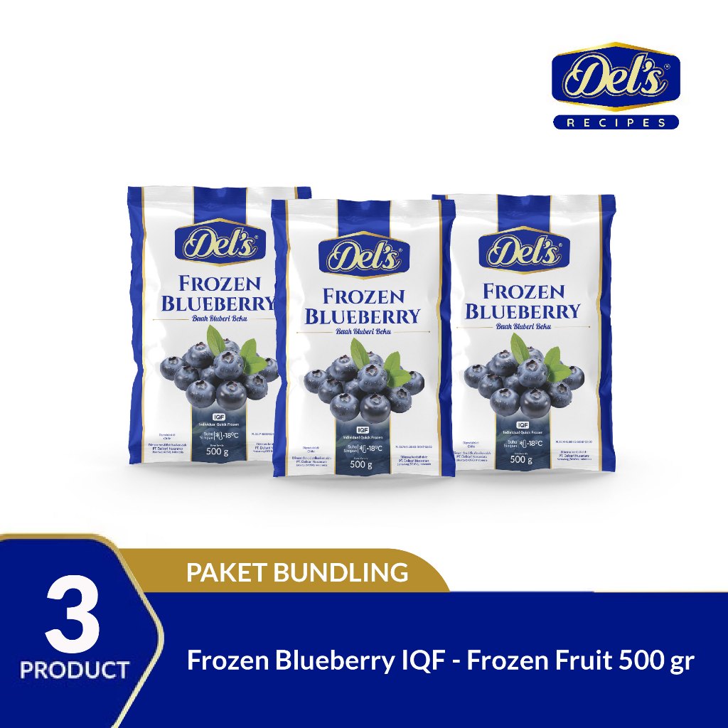 

Del's Bundling Hemat - Frozen Blueberry IQF / Blueberrry Beku 3 pack - 500gr