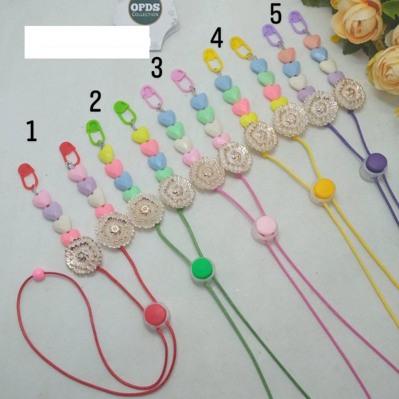 Strap masker tali Korea Strap Mask Tali Variasi Manik Love Mawar List Gold Strap Mask Kekinian Simpl