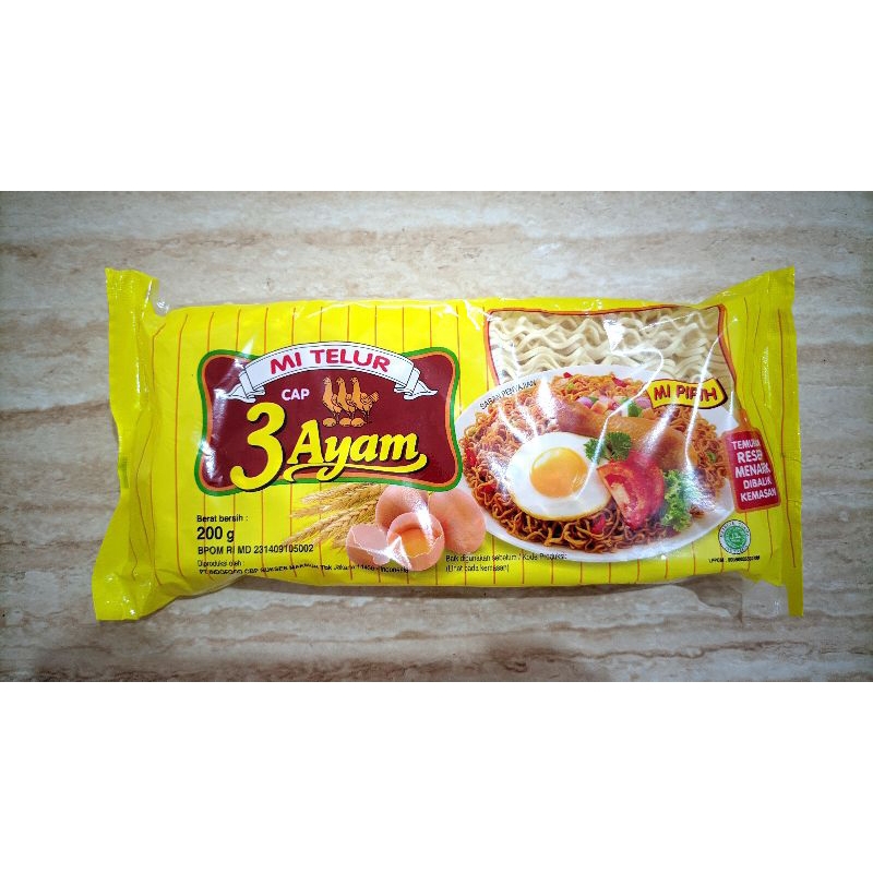 

Mie Telur Cap 3 Ayam 200gr - Mie Pipih