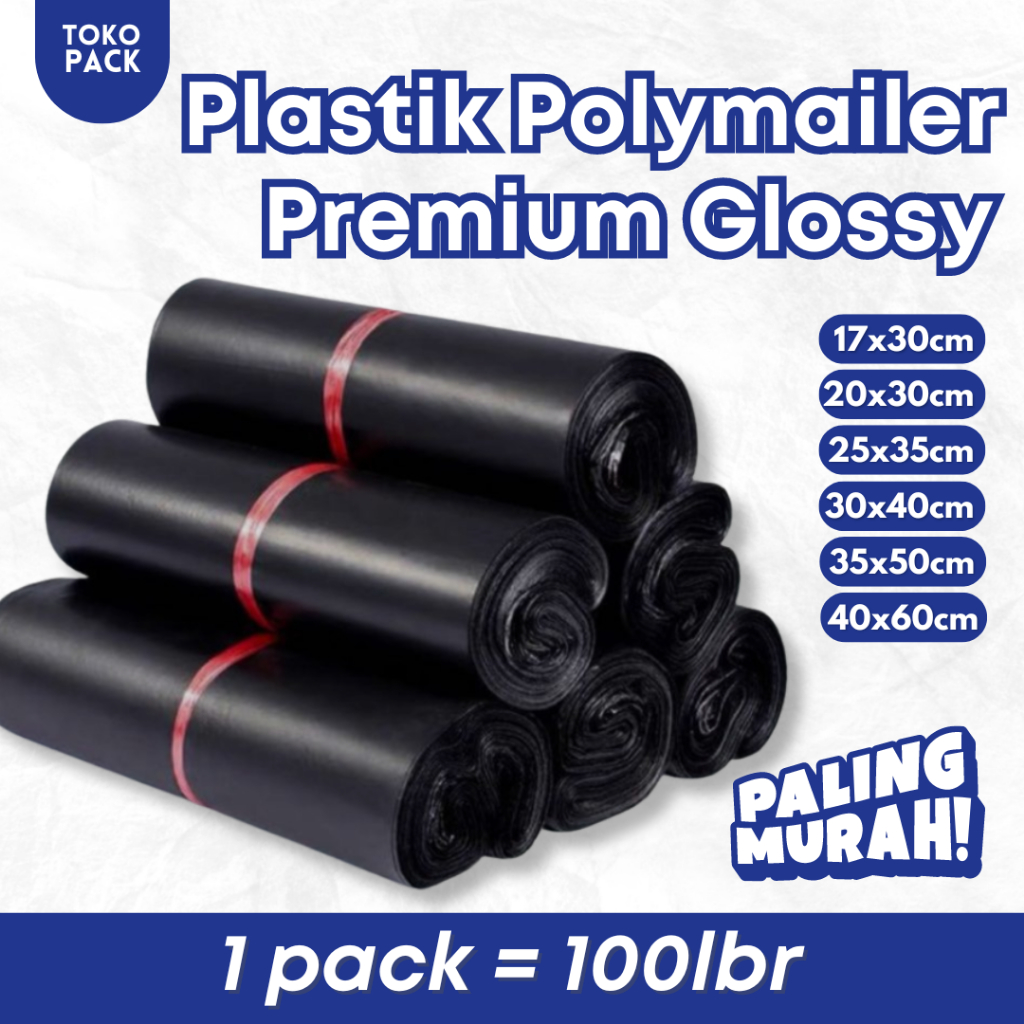 (GROSIR) PLASTIK POLYMAILER HITAM PACKING OLSHOP UKURAN 17X30 20X30 25X35 30X40 35X50 40X60 TEBAL