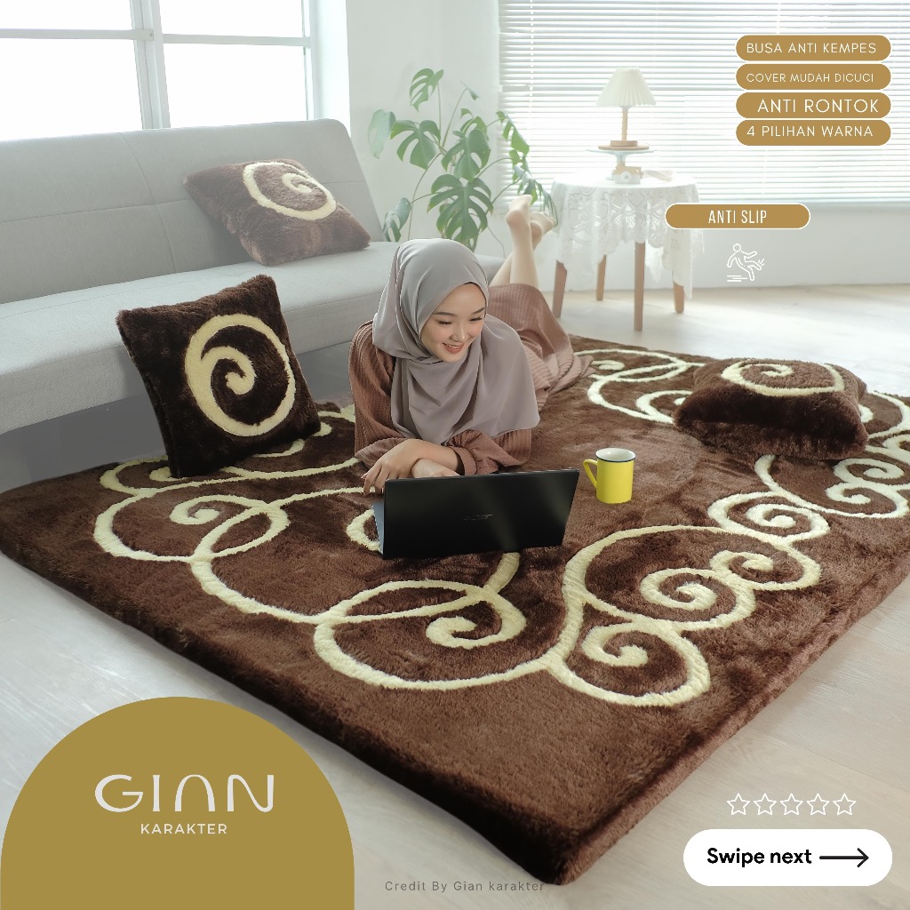 Gian karakter - Karpet Bulu tebal / Kasur lantai Bulu / Busa Motif Batik premium Anti Slip Size 200x