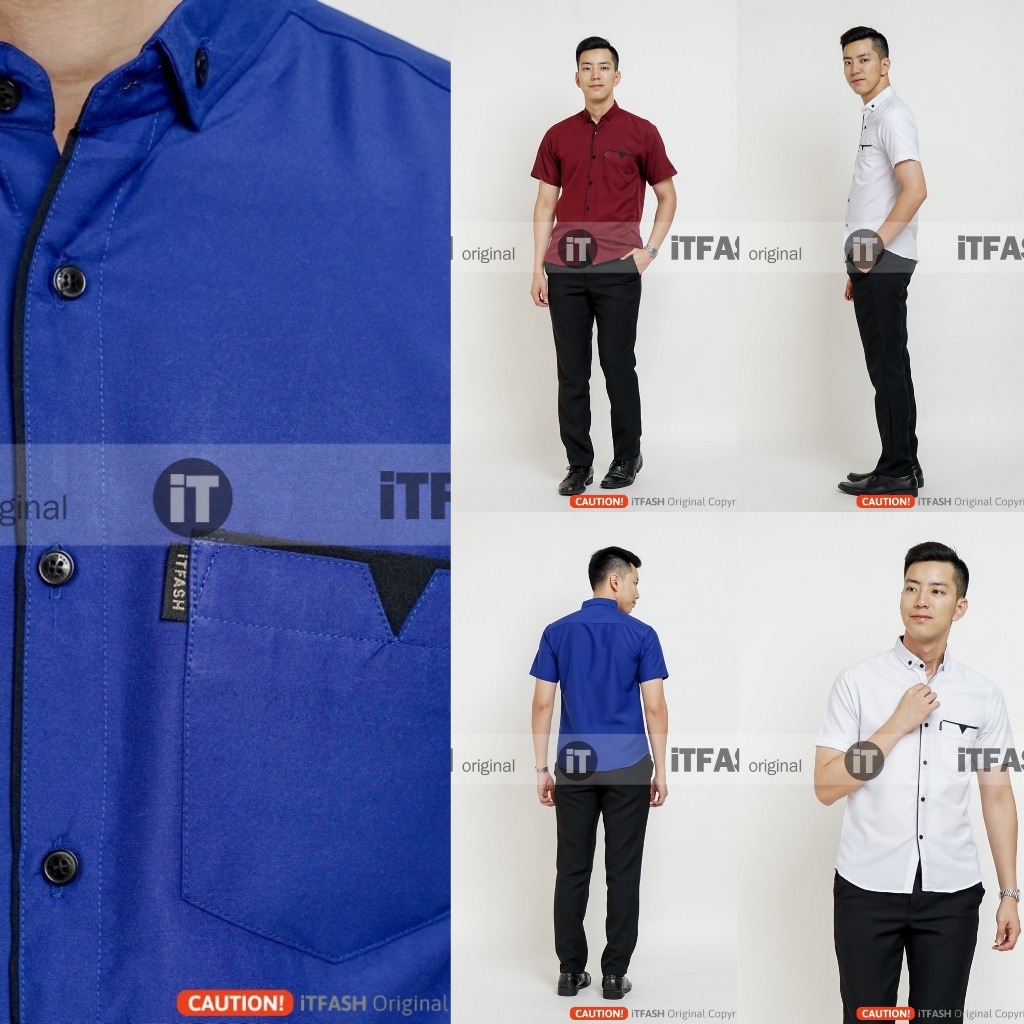 GROSIR TROLIS  original iTFASH PLDV KEMEJA HEM PRIA LENGAN PENDEK GRUP1PLS SAKU V hem merah marun le
