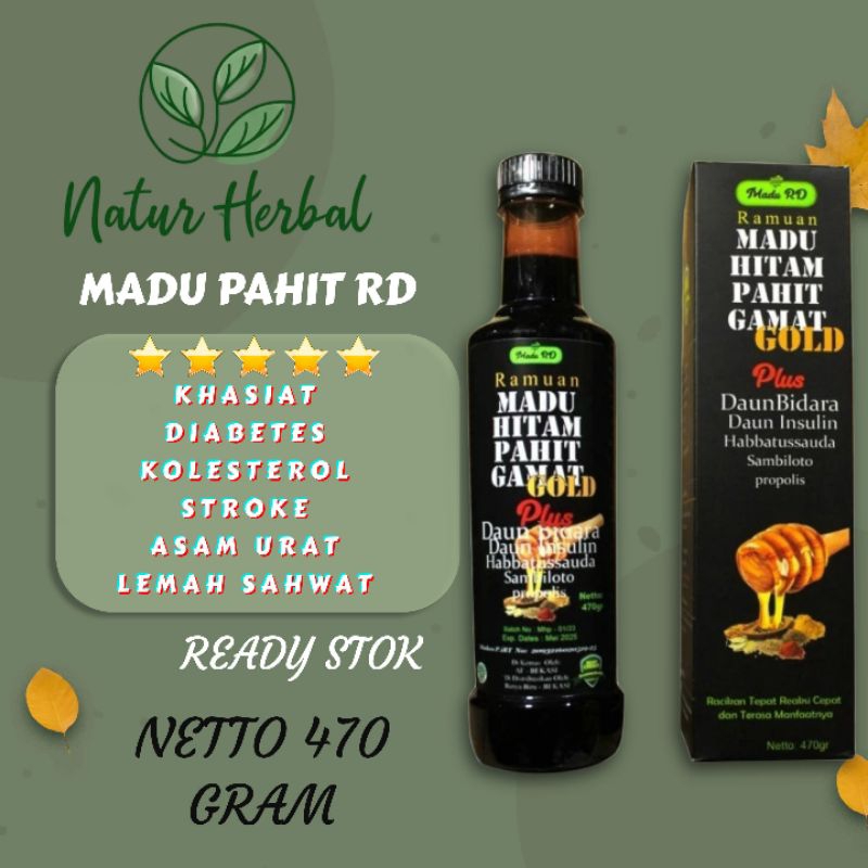 

MADU RD | MADU RAMUAN HITAM PAHIT GAMAT GOLD ( EMAS ) PLUS BIDARA INSULIN SAMBILOTO 470 GRAM