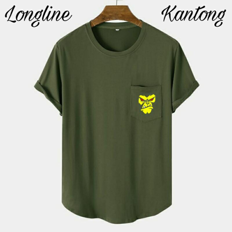 Pakaian Pria>Atasan>Kaos Longline Lengan Pendek Motif Kantong Samping
