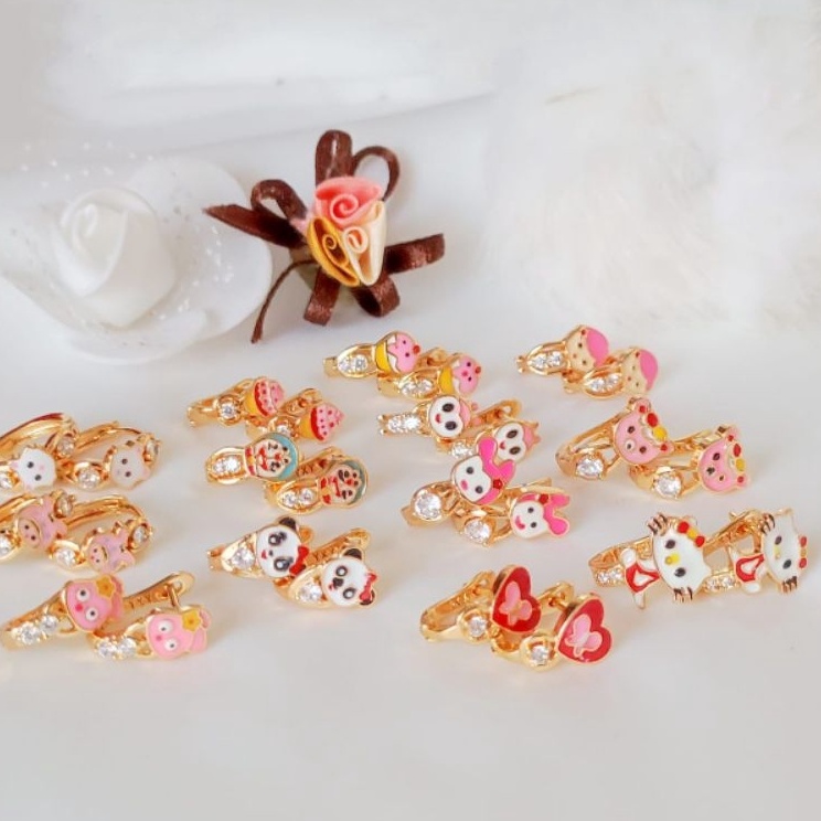 Elegant Anting Tusuk Xuping Anak Lapis Emas Anting Emas Karakter Lucu
