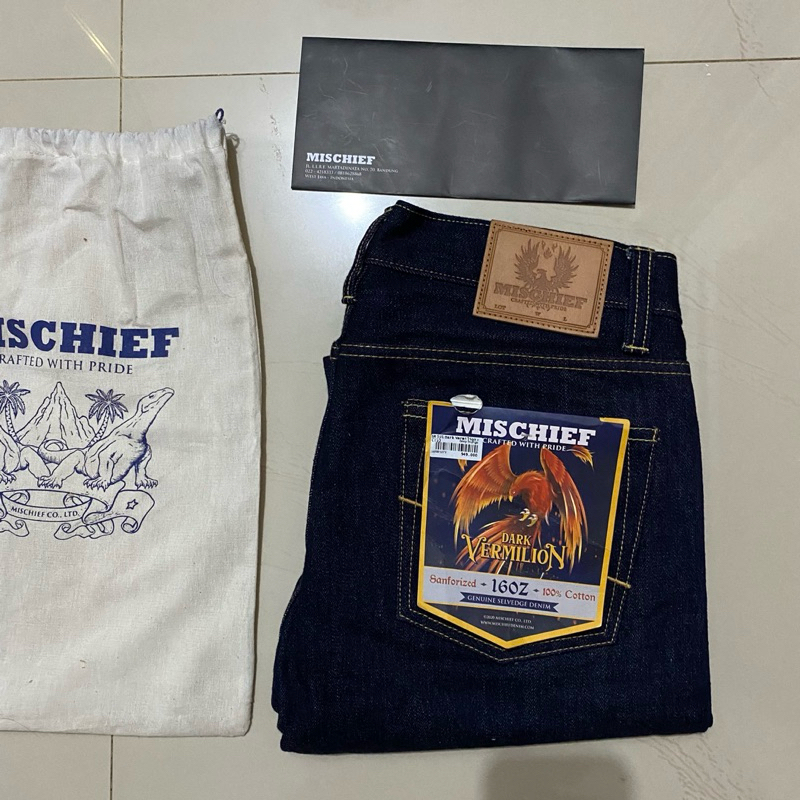 mischief denim SR001 dark vermilion 16oz