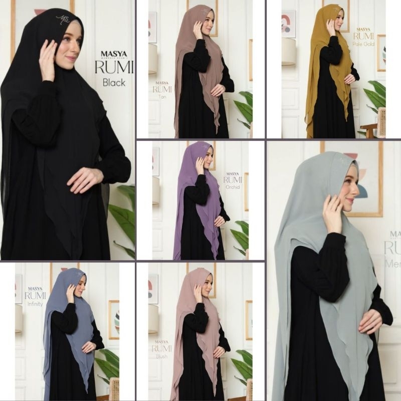 Jibab Hijab Khimar Kerudung Swarovski Syari Ceruty Ceruti Babydoll 2 Layer Gold - Ungu - Hitam - Ora