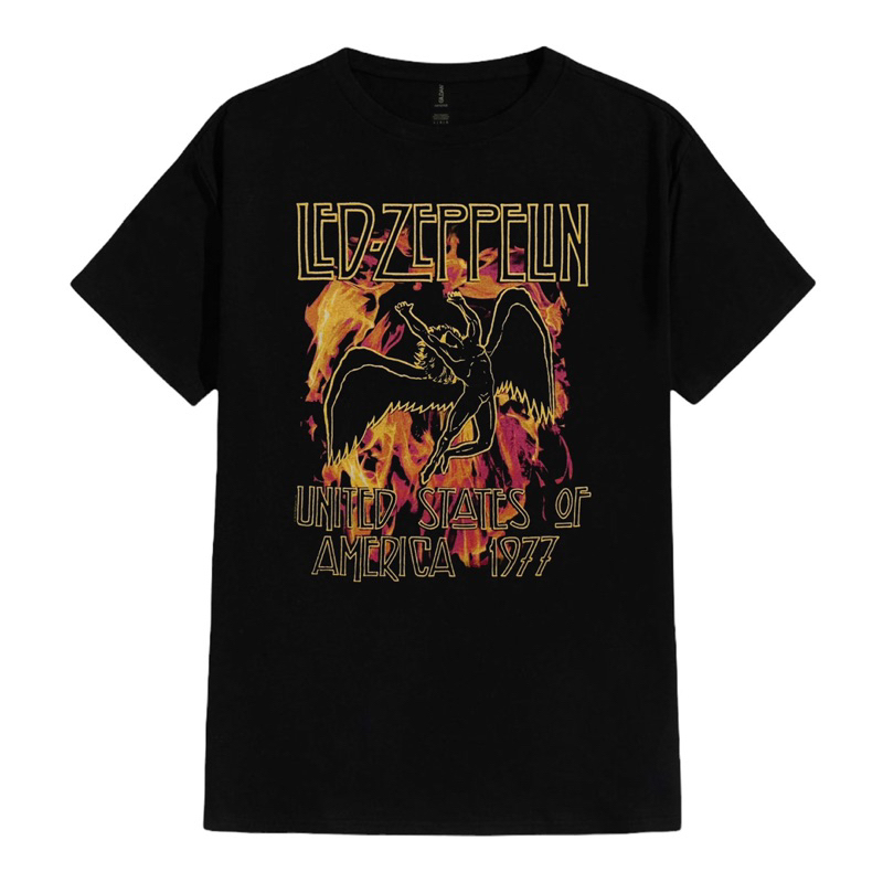 T-SHIRT / KAOS BAND OFFICIAL LED ZEPPELIN - BLACK FLAMES