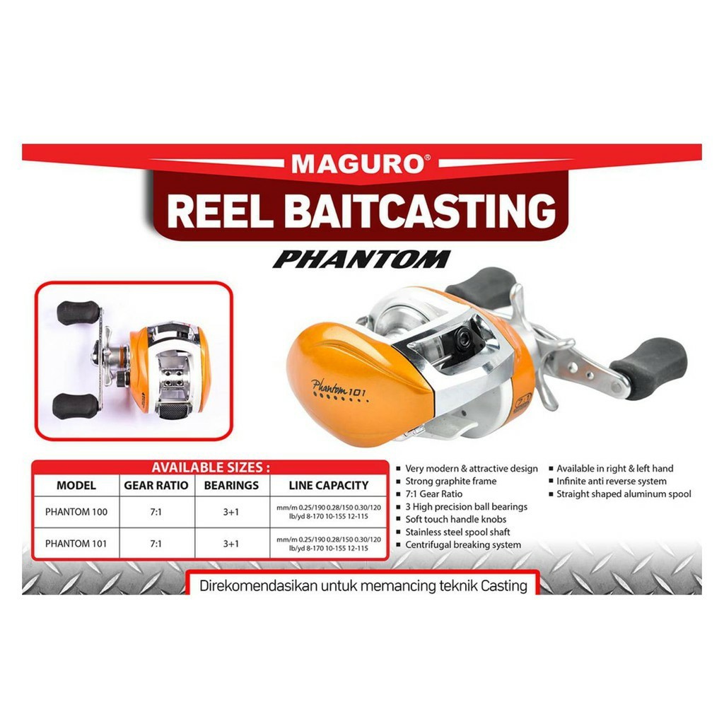 Reel BC Maguro Phantom 3BB | 7:1 | 101 | 100 | Handle Kiri | Handle Kanan