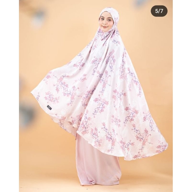 mukena tazbiya spring sakura mukena rayon premium all size M fit to jumbo xxl