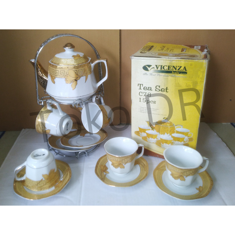 15pcs Tea Sat, 6pcs Cangkir set + Teko C78 Motif Lily / VICENZA / ceramic