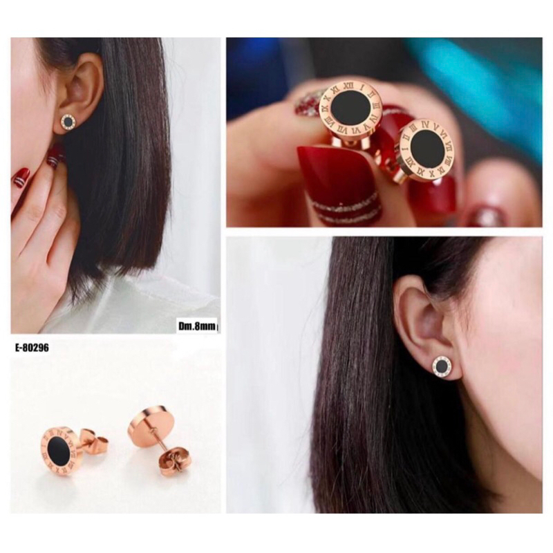 Anting wanita Titanium BG Black Romawi korea fashion style