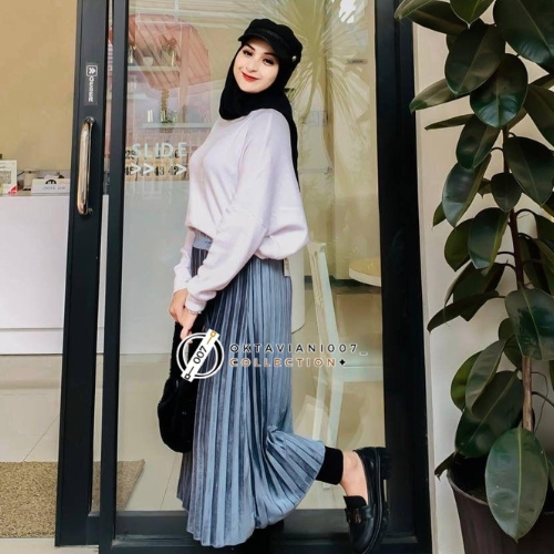 Rok Plisket Pendek Basic Bludru Velvet Desind Casual Modern Premium Import // Rok Gradasi Glossy Vir