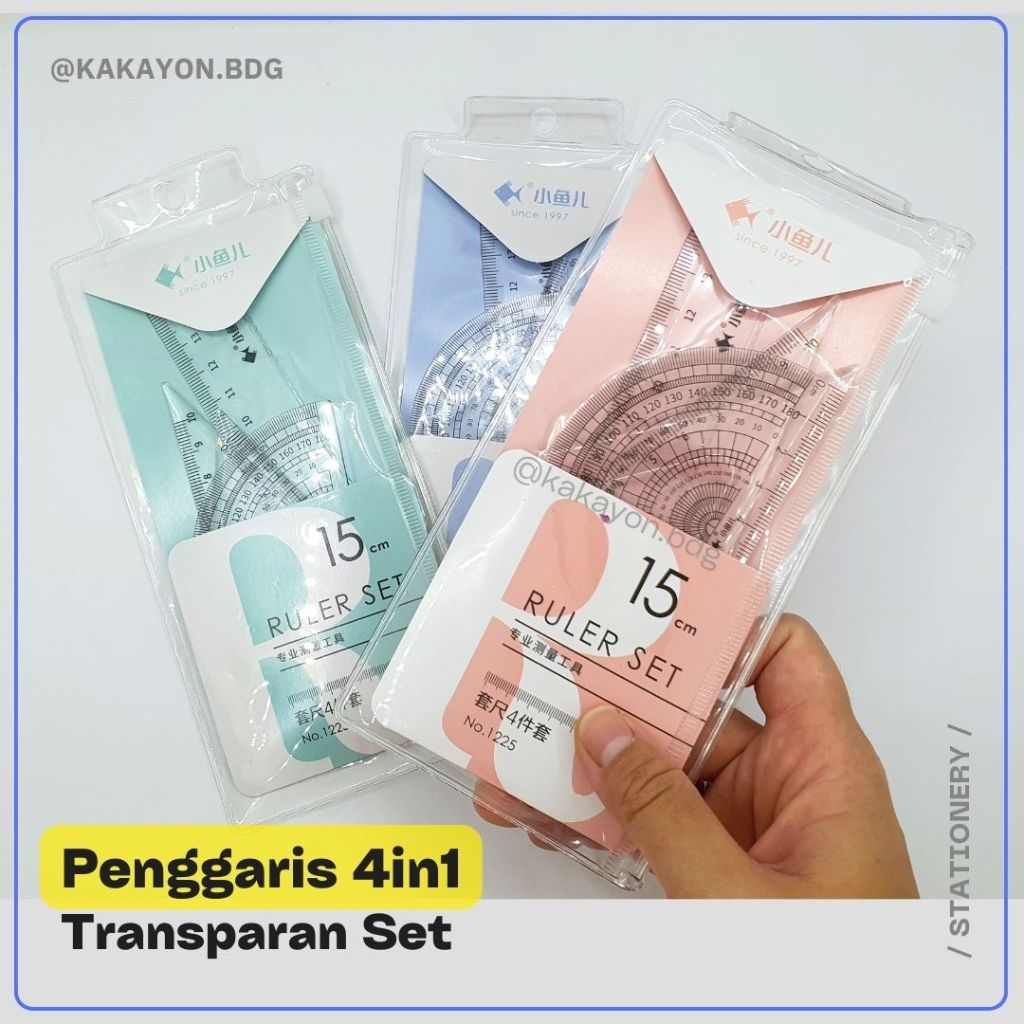 

Penggaris Set 4in1 Transparan Bening School Set / Segitiga Busur