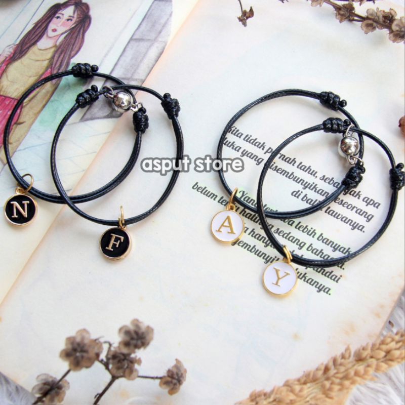 [Dapat 2] Gelang Couple Magnet / Gelang Couple Inisial Huruf / Gelang Magnet / Gelang pasangan / Gel