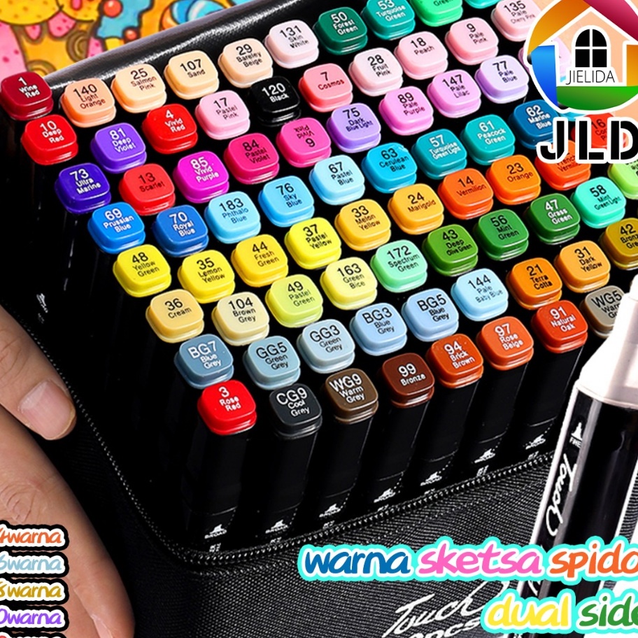 

Terbaru 33 JieLiDa Spidol Warna Stabilo Touch 24364868 Warna Dual Side Fine Art Brush Pen Sketsa Animation Markers Twin Market Set Spidol