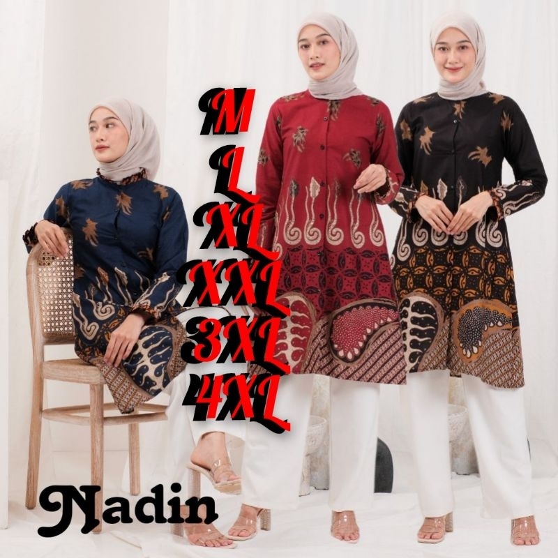 Atasan Wanita Baju Tunik Batik Jumbo Size M L XL XXL 3XL 4XL LD 130 cm Tunik batik wanita jumbo nadi
