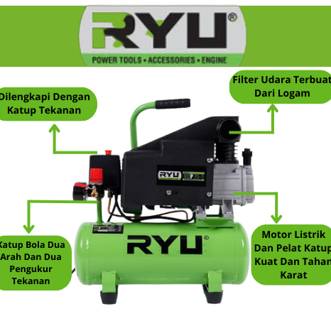 Compressor 50 Liter 2.5 HP RCP250-1 RYU Original Terbaru Kompresor 2.5 Hp Listrik 50 Liter / Kompres