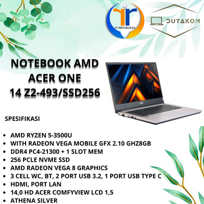 LAPTOP ACER ONE  14 Z2-493/SSD256 (WARNA TRANSPARAN SILVER)