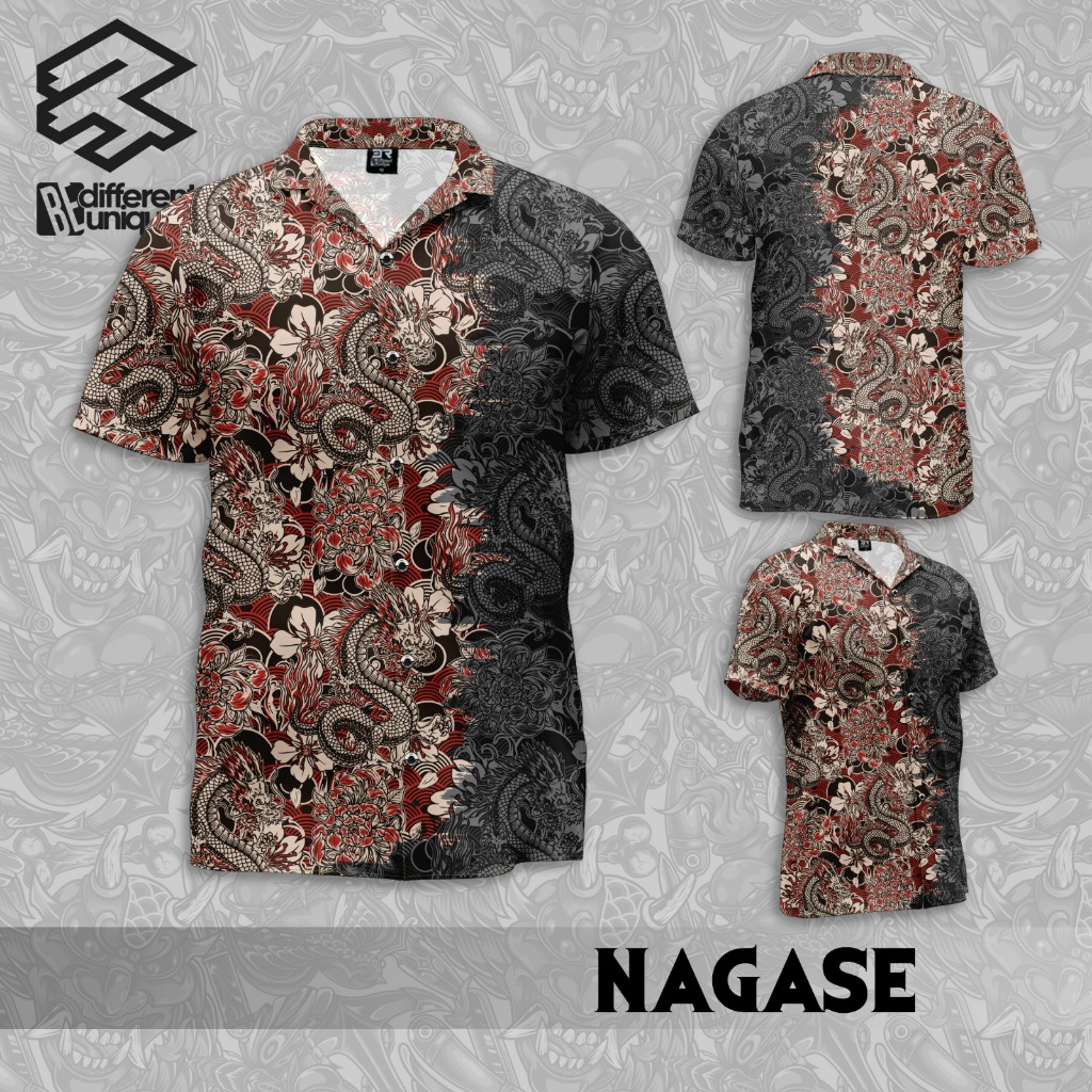 Kemeja Casual Print 3D Pria Wanita Dewasa Anak FullPrint 3R Motif Naga ( Nagase )