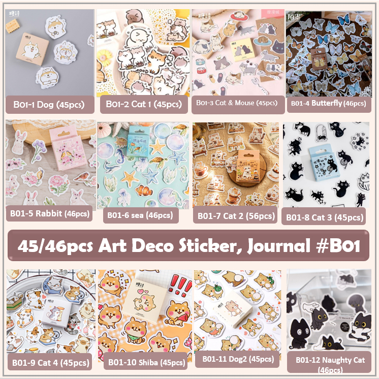 

LovelyCraftStore | B01 ~ 45 / 46pcs per box sticker journal, bullet journal art deco sticker, scrapbook, diary, decoration sticker mahar