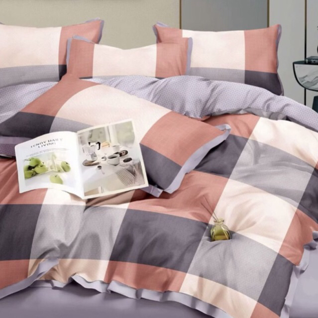 BIOSIBEDDING - Sprei Katun Jepang Motif Garis Kotak Readystok - Sprei Shabbychic bisa Custom Rempel 