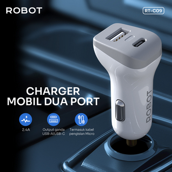 ROBOT RT-C09 CHARGER COLOKAN MOBIL- 2 PORT USB & TYPE C
