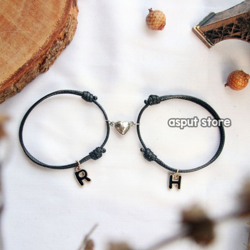 [dapat 2] gelang couple magnet epoxy / gelang inisial huruf / gelang couple magnet love / gelang tal