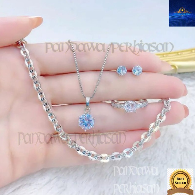 TERLARIS Perhiasan titanium asli anti karat Dan luntur 1 set gelang Kalung cicin dan anting aksesori