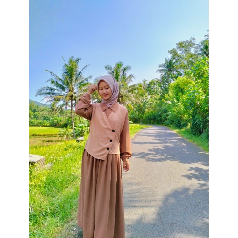 kanira set vest/ midi dress vest /gamis polos inner+vest Korea style kombinasi