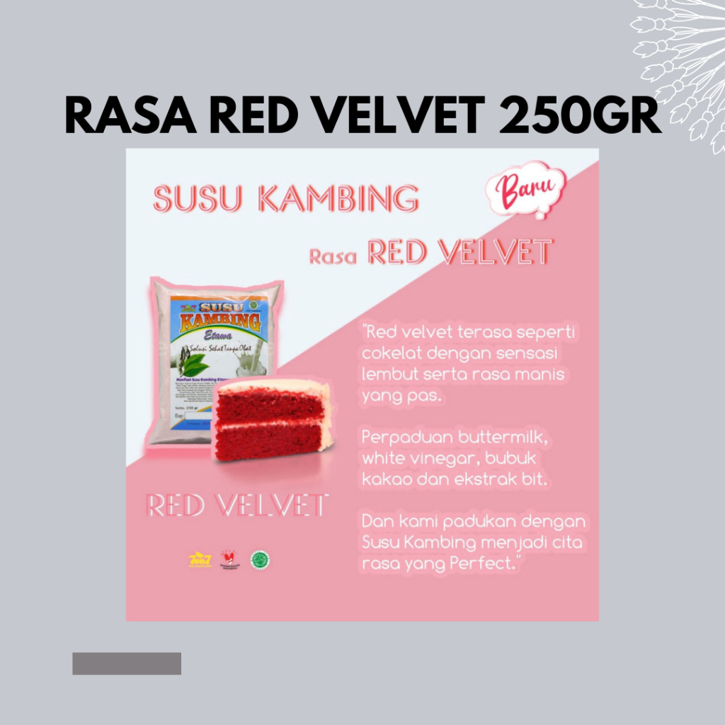 

Susu Kambing Etawa Bubuk Kemasan Rasa Red Velvet 250gr