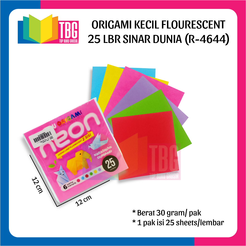 

1 PACK ORIGAMI KECIL FLOURESCENT 25 LBR SINAR DUNIA / KERTAS LIPAT 2 SISI WARNA / DOUBLE SIDE ORIGAMI (R-4644)