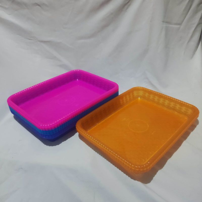 nampan motif rotan, nampan kotak plastik grenline, nampan anyam/bening/warna.