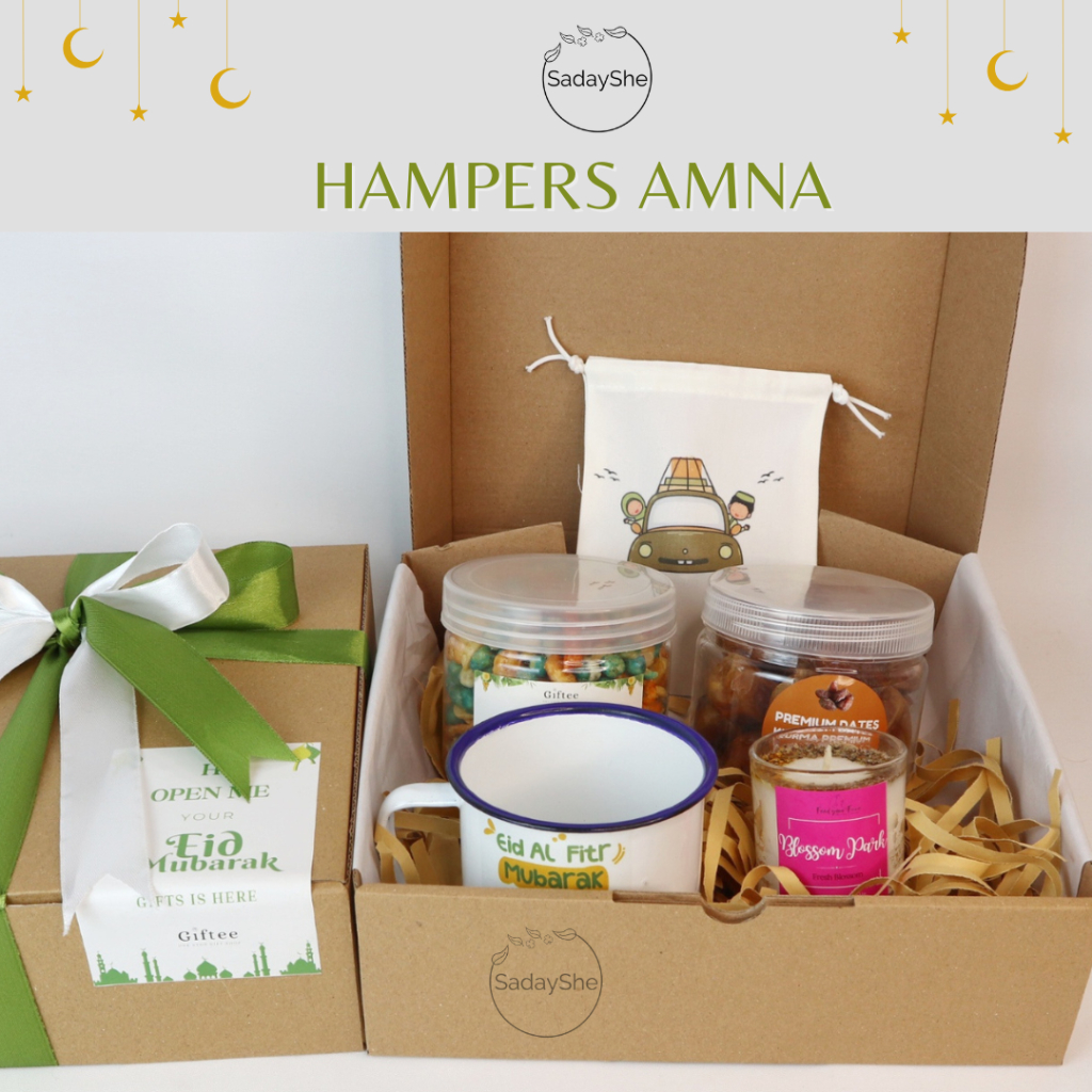 HAMPERS AMNA LEBARAN SCENTED CANDLE SNACKS BY SADAYSHE GELAS ENAMEL LILIN SNACK KUE KERING JAJANAN C