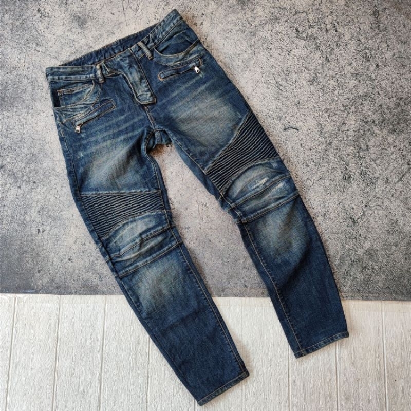 BALMAIN BIKERS STRETCH DENIM