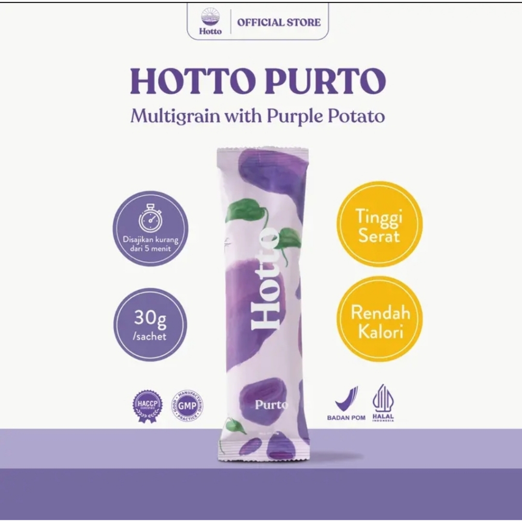 

HOTTO PURTO MULTIGRAIN ECER 3 SACHET OAT With Purple Potato Ubi Ungu Original