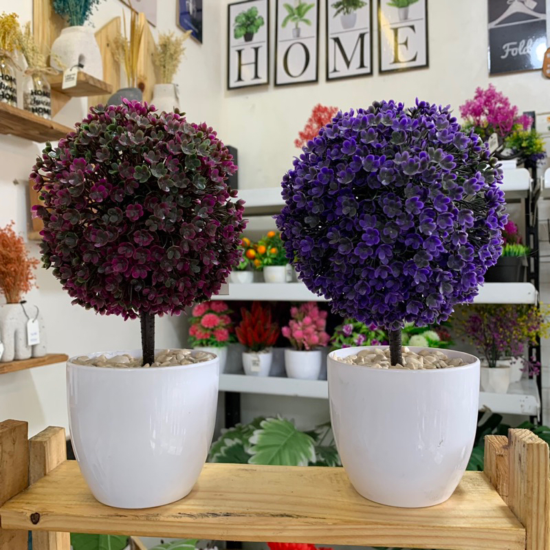 Bunga Tanaman Hias Plastik Artificial Dekorasi Ornamen Bonsai Bulat