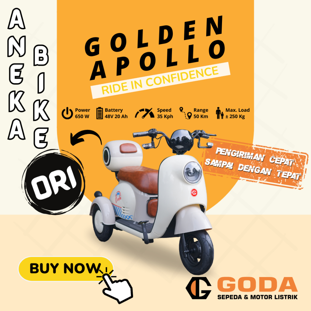 Sepeda Listrik RODA3 GD300 Garansi Resmi - GD 300 Golden Apollo - ANEKA BIKE GODA OFFICIAL