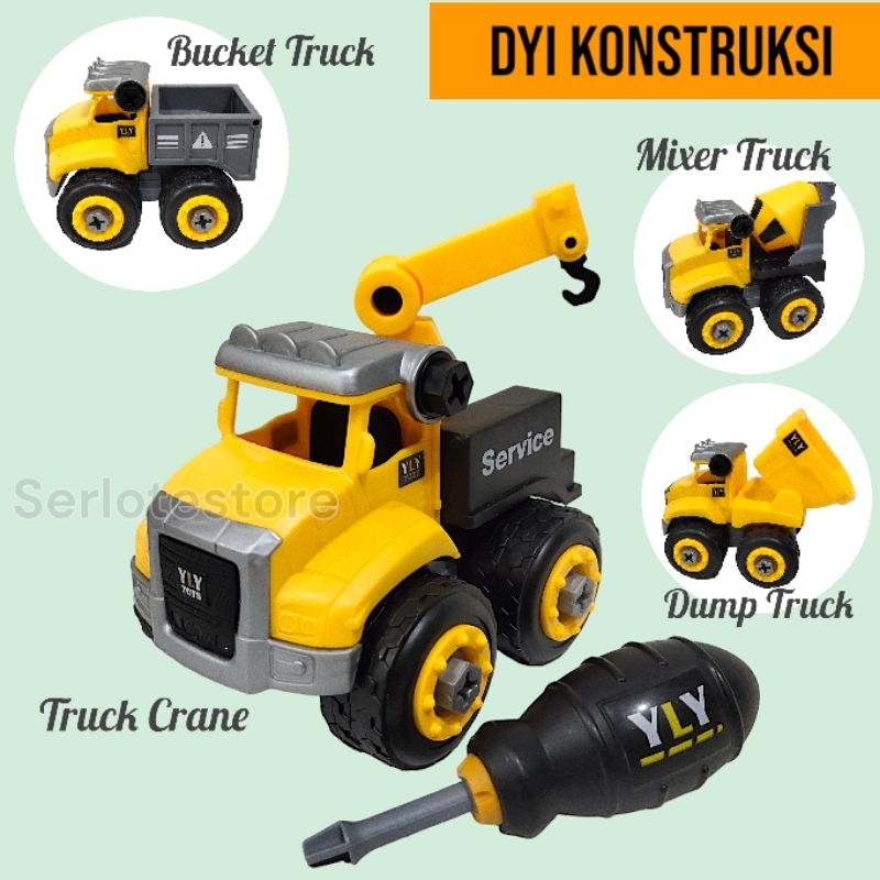 Mainan Box DIY Truk Konstruksi Bongkar Pasang Mobil Construction Truck