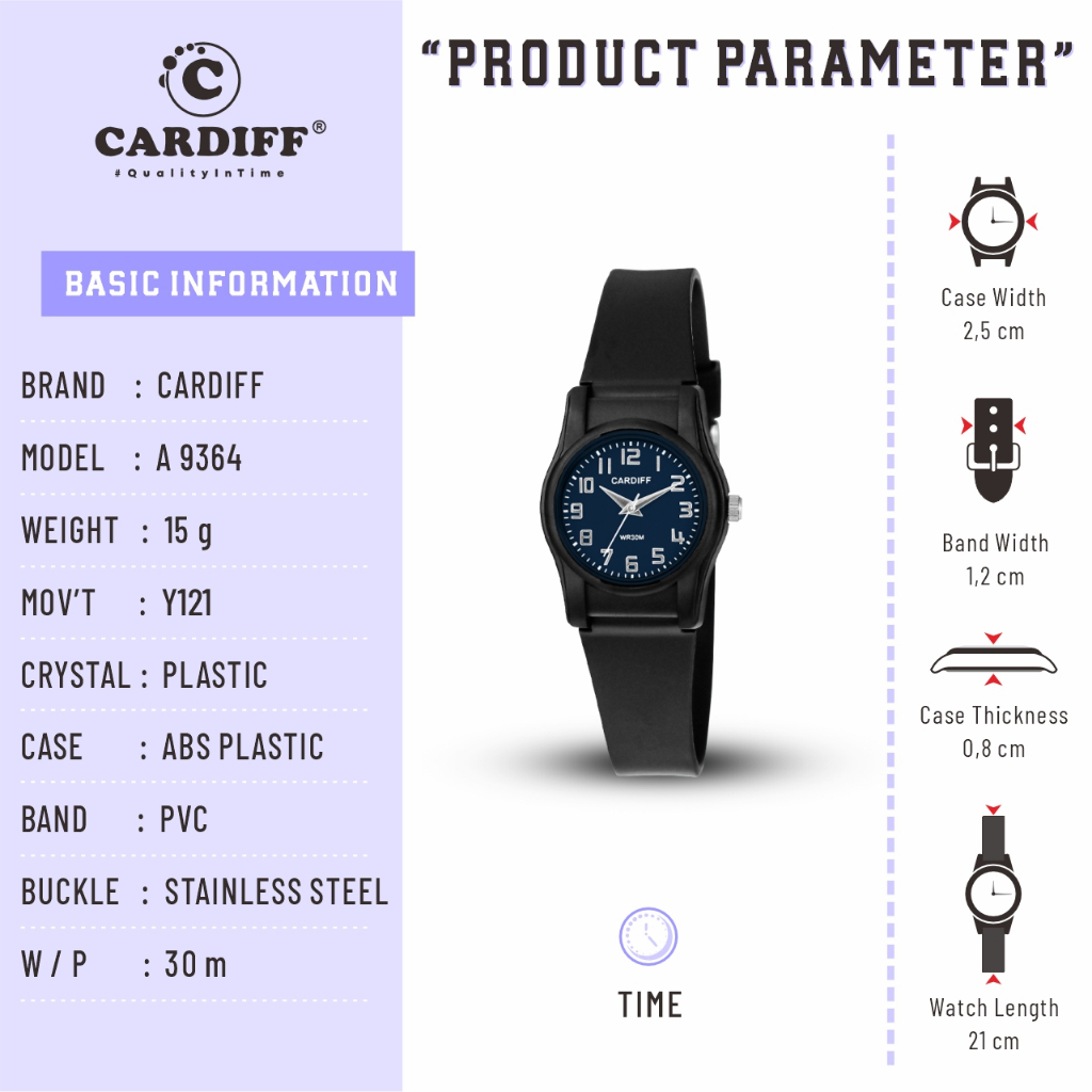 CARDIFF Analog A 9364 Jam Tangan Casual Cewek Water Resist