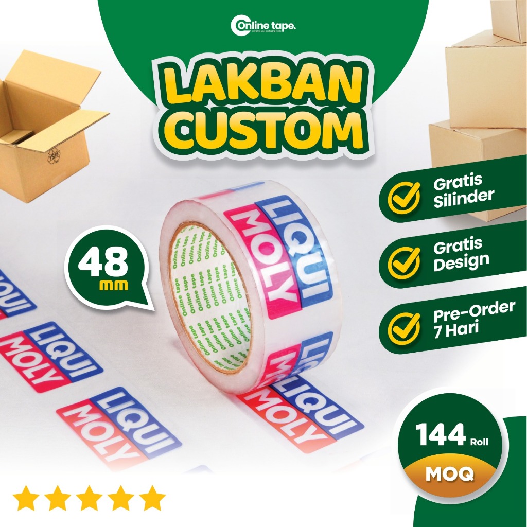 Cetak Lakban Custom Printing 48 mm 90 YARD 2 Warna / Custom lakban isolasi brand logo / Online tape