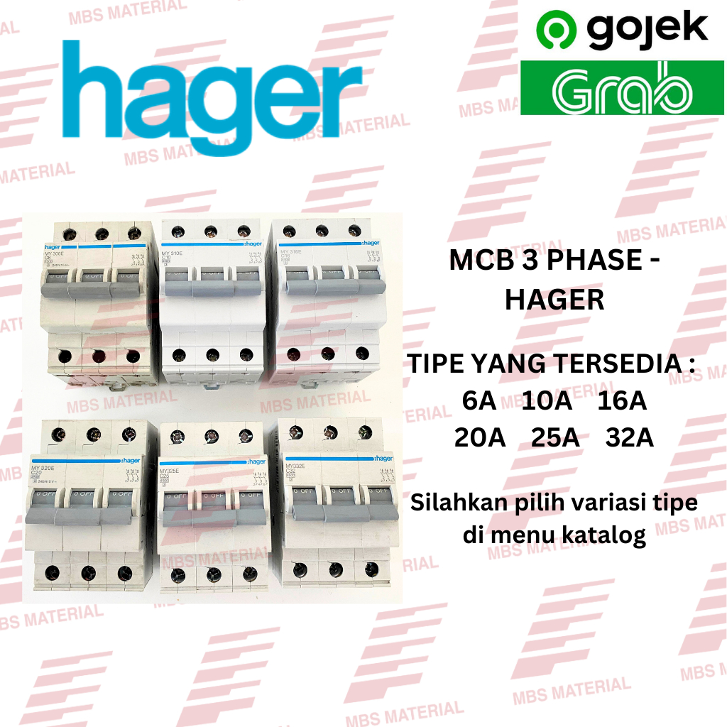 MCB 3 Phase Merk Hager 6A 10A 16A 20A 25A 32A