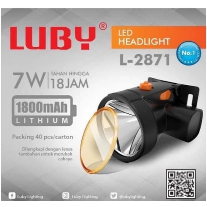 SENTER KEPALA LUBY 2871 HEADLAMP NYALA PUTIH KUNING 7 W WATT/ PLUS LAMPU KUNING