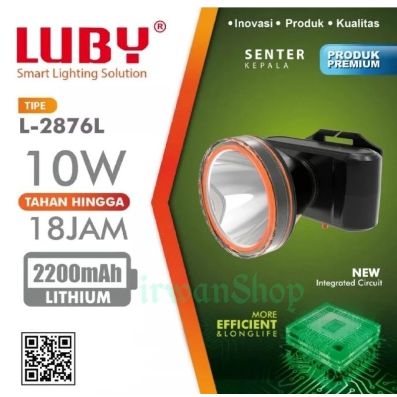 SENTER KEPALA LUBY 2876 L ANTI AIR (WATERPROOF)  10 W WATT HEADLAMP LUBY L-2876L